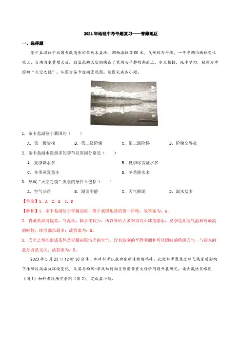 专题20 青藏地区(解析版)2024年地理中考专题复习