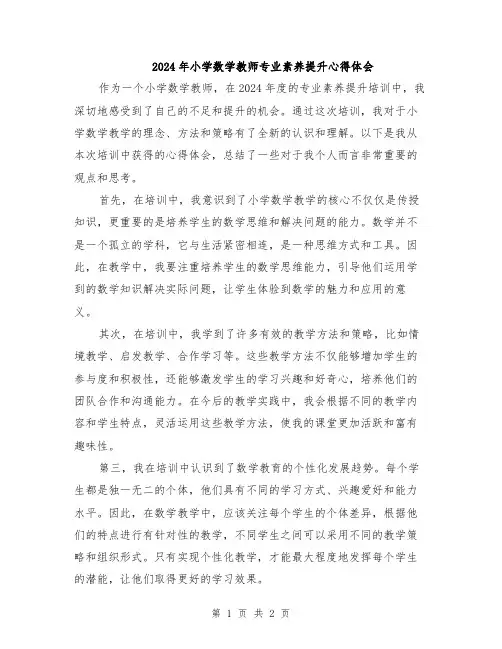 2024年小学数学教师专业素养提升心得体会