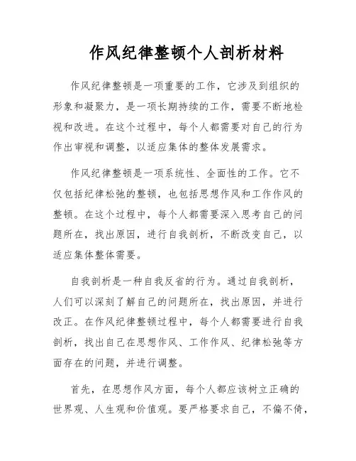 作风纪律整顿个人剖析材料