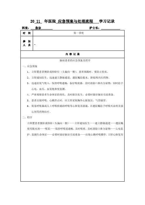 应急预案与处理流程   学习记录-脑疝患者