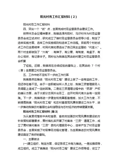 阳光村务工作汇报材料（2）