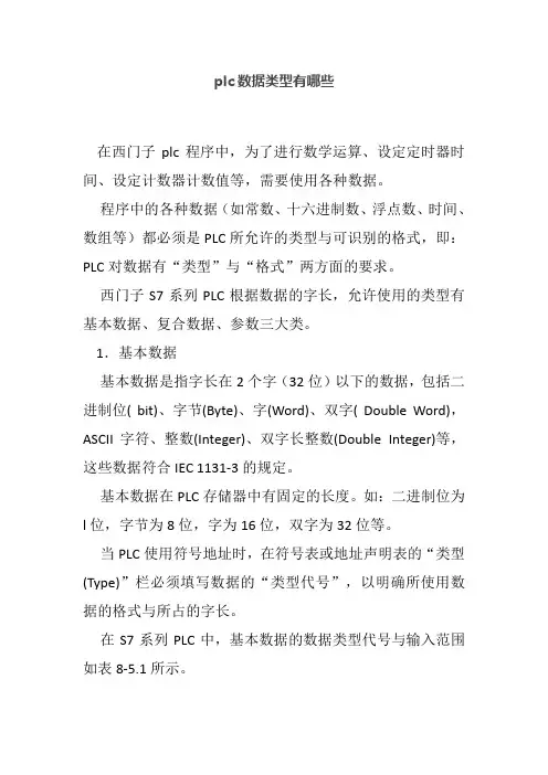 plc数据类型有哪些