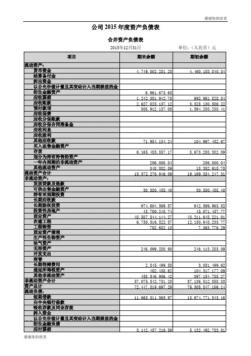 公司2015年度资产负债表合并资产负债表.doc