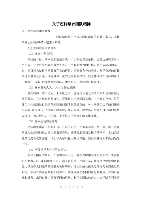 关于怎样培养团队精神