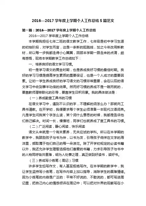 2016—2017学年度上学期个人工作总结5篇范文