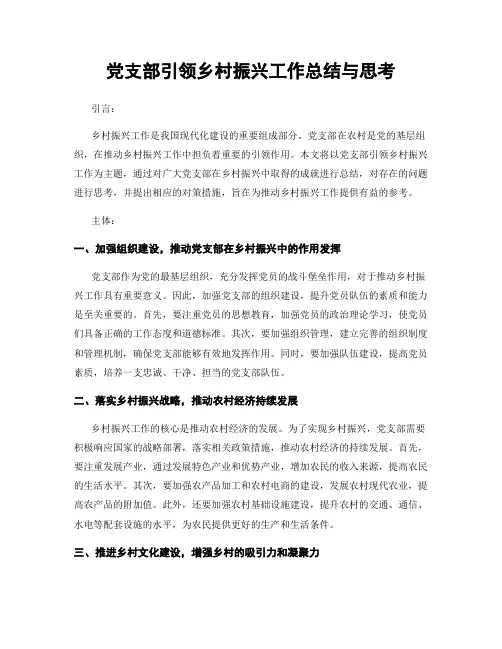 党支部引领乡村振兴工作总结与思考