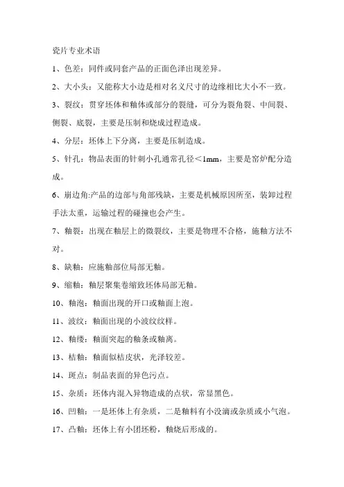 瓷片专业术语