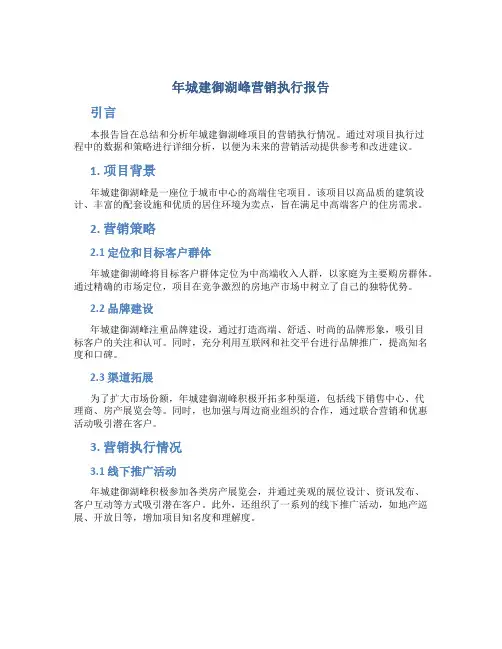 年城建御湖峰营销执行报告