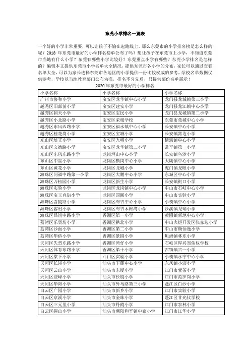 东莞小学排名一览表