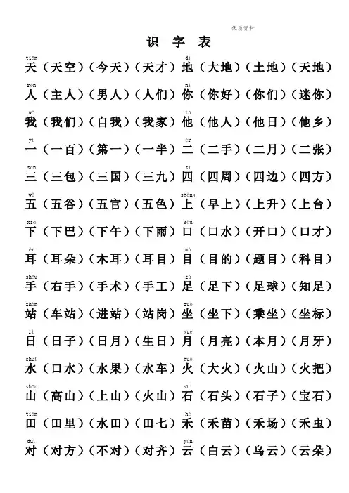 部编版人教版一年级语文上册组词版
