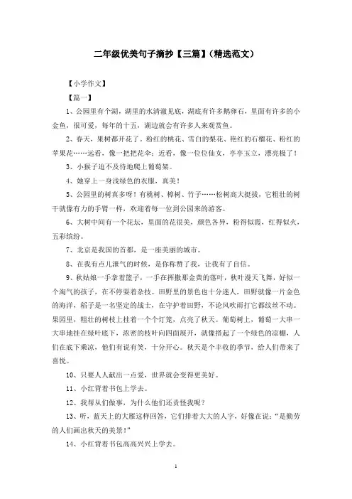 二年级优美句子摘抄【三篇】(精选范文)