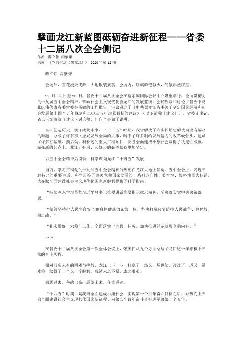 擘画龙江新蓝图砥砺奋进新征程——省委十二届八次全会侧记