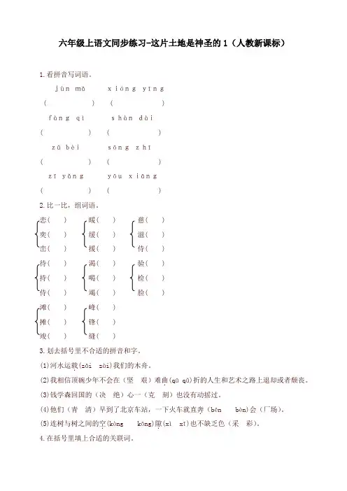 (精品)人教版六年级上册语文同步练习-这片土地是神圣的1-有答案