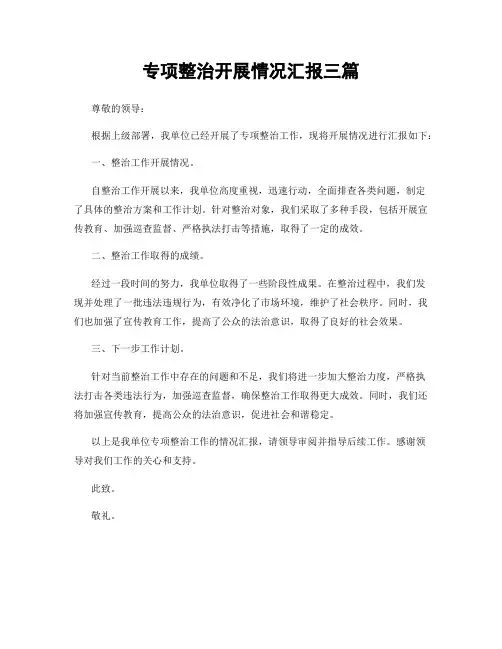 专项整治开展情况汇报三篇