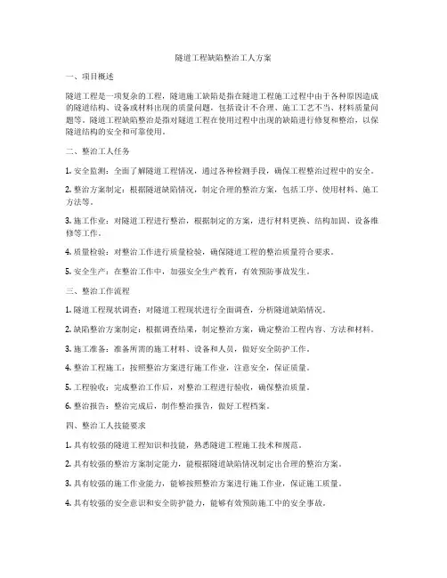 隧道工程缺陷整治工人方案