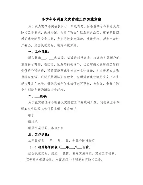 小学今冬明春火灾防控工作实施方案(二篇)