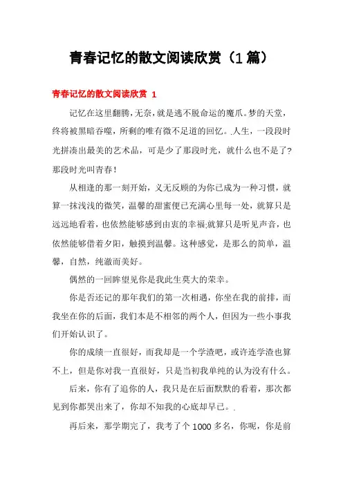青春记忆的散文阅读欣赏(1篇)