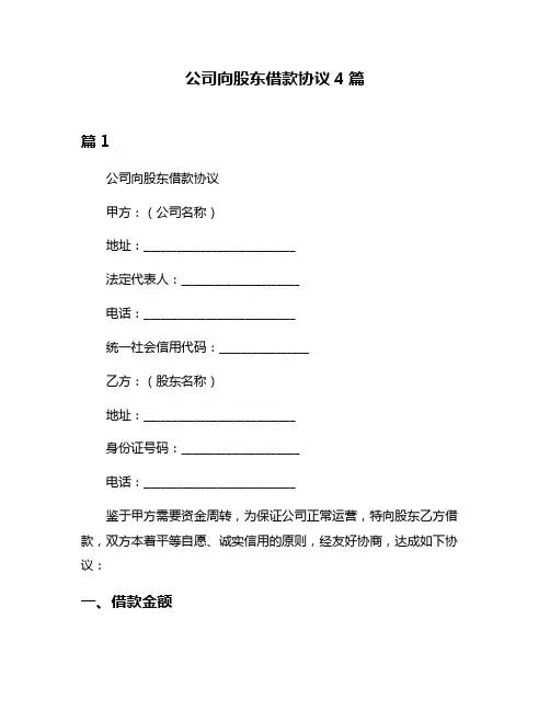 公司向股东借款协议4篇