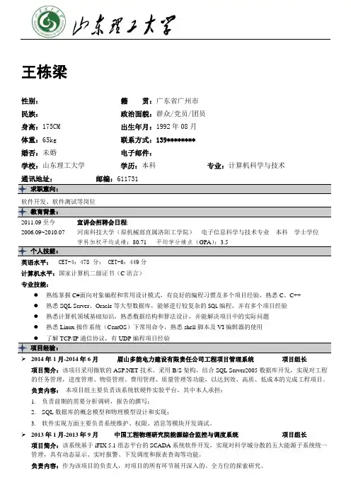 山东理工大学简历模板(版式3+logo+灰色图标黑线框标题)