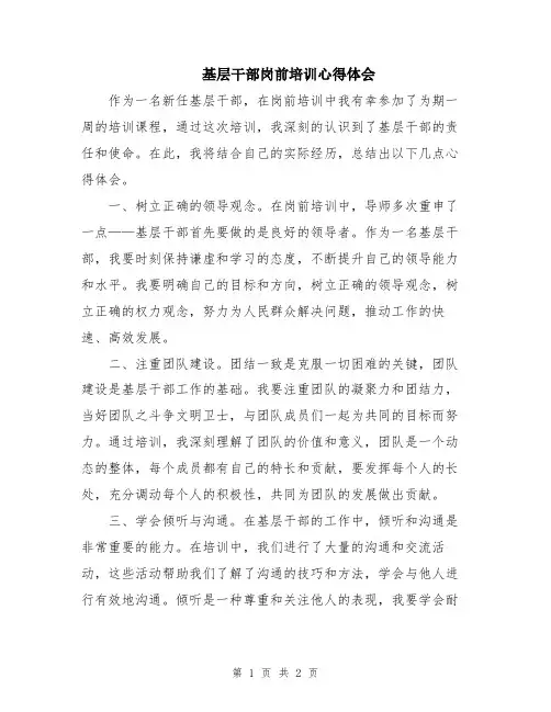 基层干部岗前培训心得体会