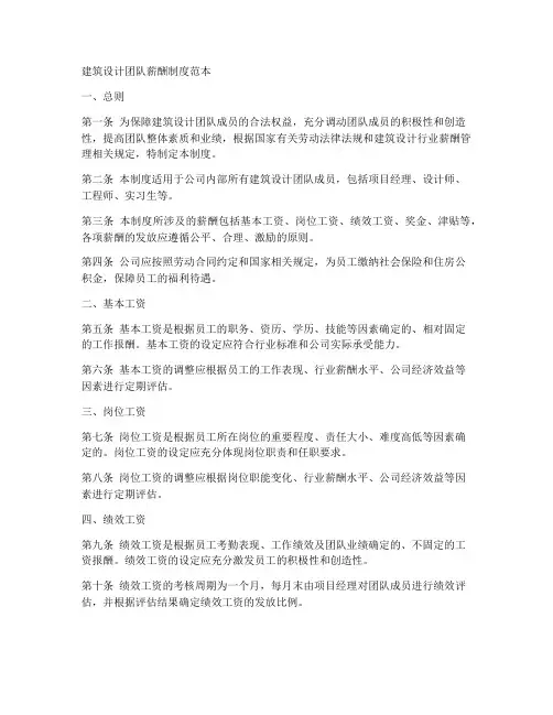 建筑设计团队薪酬制度范本