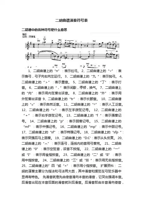 二胡曲谱演奏符号表
