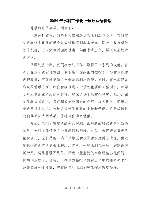 2024年水利工作会上领导总结讲话