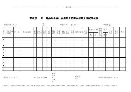 青岛市 年 月参加社会保险人员基本信息及增减变化表