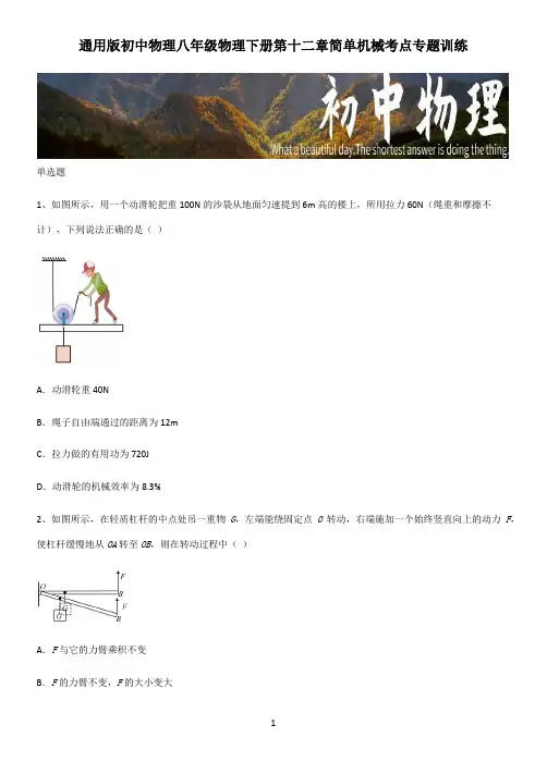 通用版初中物理八年级物理下册第十二章简单机械考点专题训练