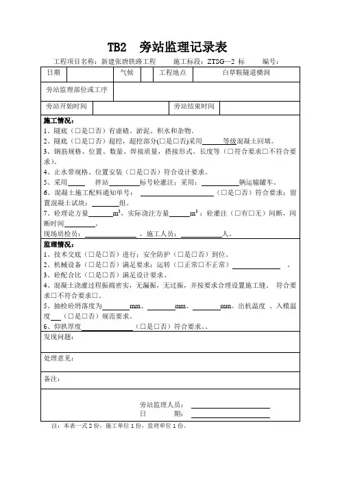 仰拱及填充混凝土旁站监理记录表 2