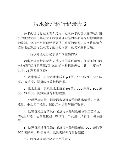 污水处理运行记录表2