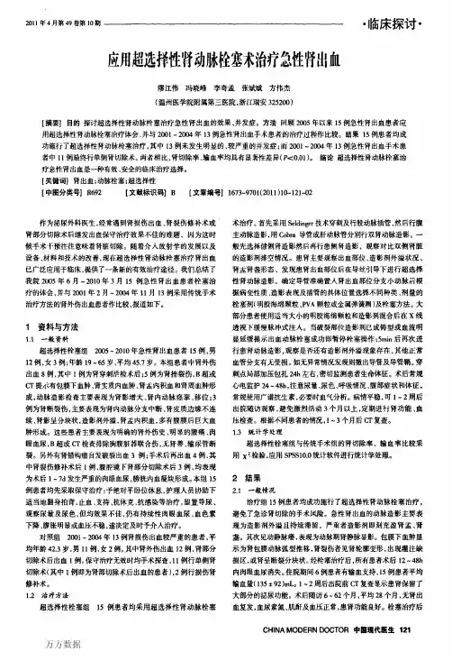 应用超选择性肾动脉栓塞术治疗急性肾出血