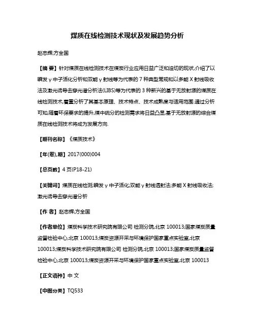 煤质在线检测技术现状及发展趋势分析