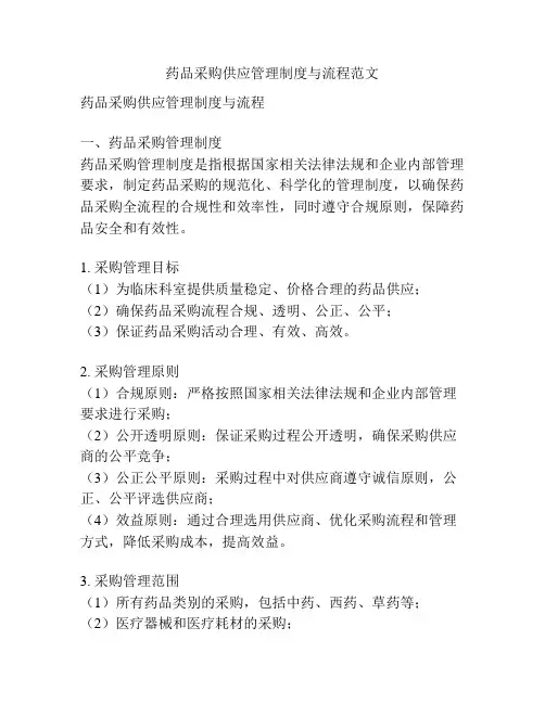 药品采购供应管理制度与流程范文