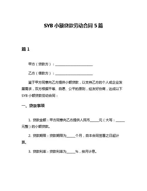 SYB小额贷款劳动合同5篇