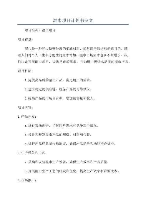 湿巾项目计划书范文