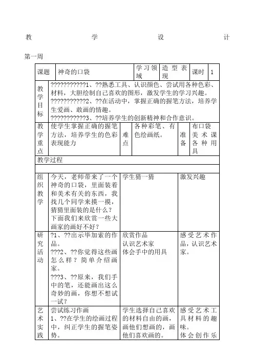 一年级上美术教案山东教育出版社第册教案
