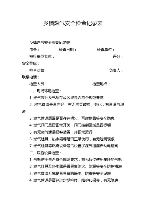 乡镇燃气安全检查记录表