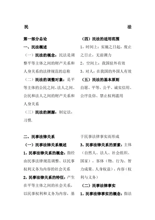 辅警警察考试法学民法必背考知识点汇总