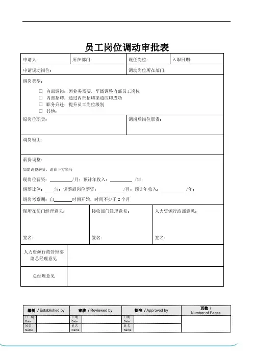 员工岗位调动审批表范本