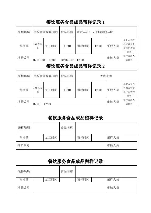 餐饮服务食品成品留样记录样板