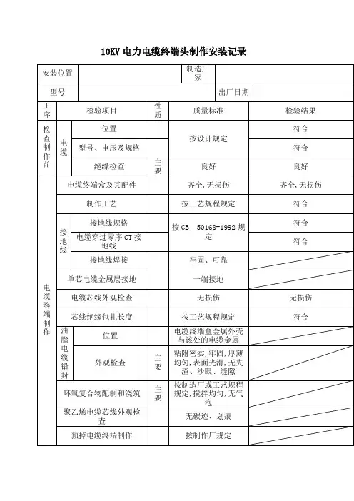 KV电力电缆终端头制作安装记录