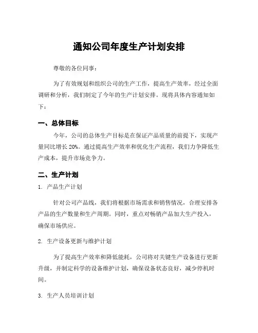 通知公司年度生产计划安排