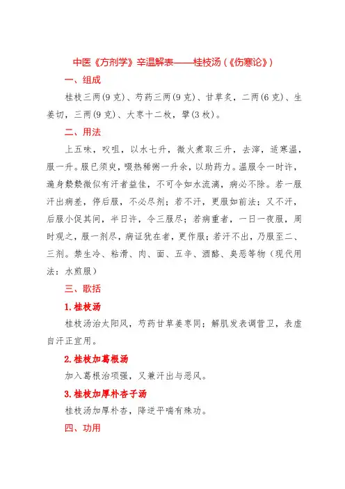 中医《方剂学》辛温解表——桂枝汤(《伤寒论》)