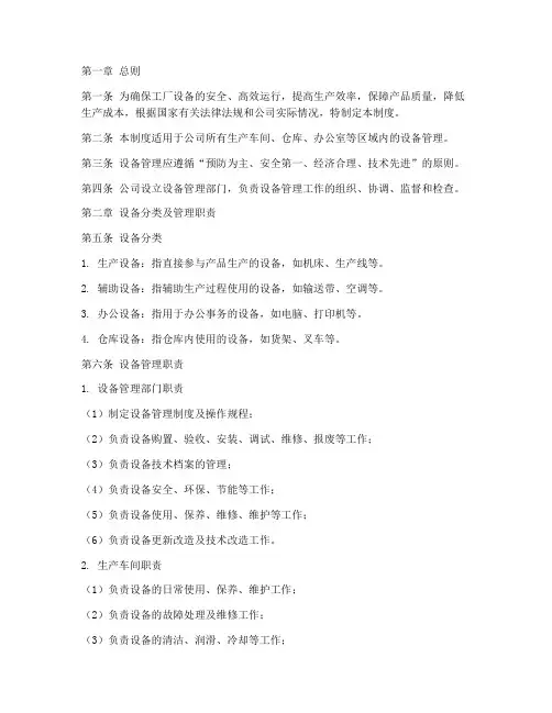 制造业工厂设备管理制度