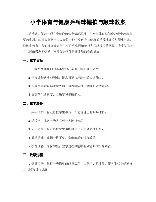 小学体育与健康乒乓球握拍与颠球教案