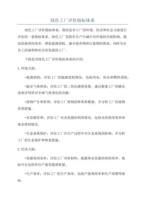 绿色工厂评价指标体系