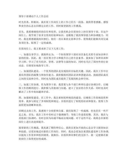 领导干部调动个人工作总结