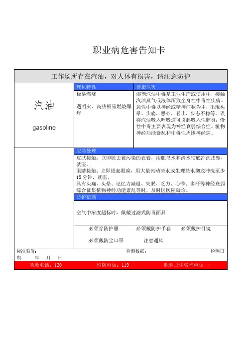 加油站职业卫生用——告知卡类