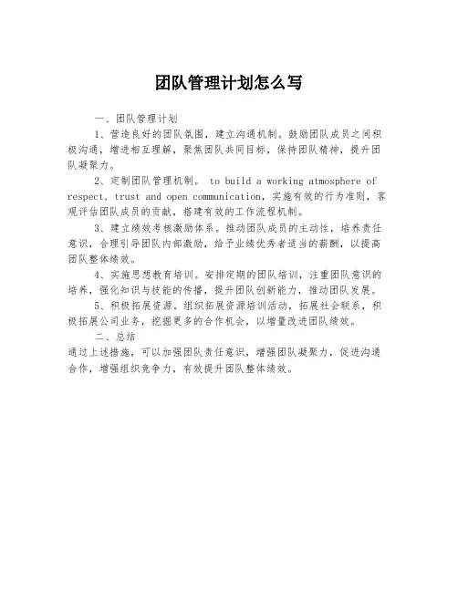 团队管理计划怎么写